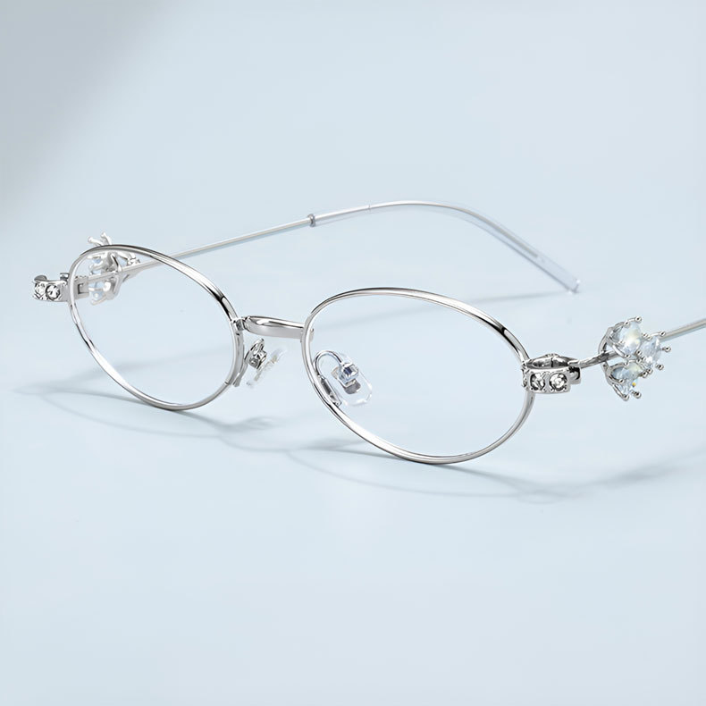 【まるで顔のジュエリー】Eterlens 知性の窓｜横顔に輝く「ラインストーン」付き オーバル｜軽量 上品｜老眼鏡 度付き - 商品画像 4/9 (Round Progressive)