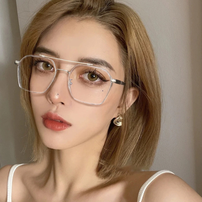 Eterlens｜レトロなダブルブリッジビッグフレームメガネ｜おしゃれな彫刻デザイン｜超軽量でスタイリッシュ