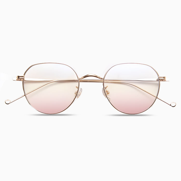 Eterlens|ゴールドリムチークカラーレンズメガネ|小顔効果ブルーライトカット|レトロクラシック