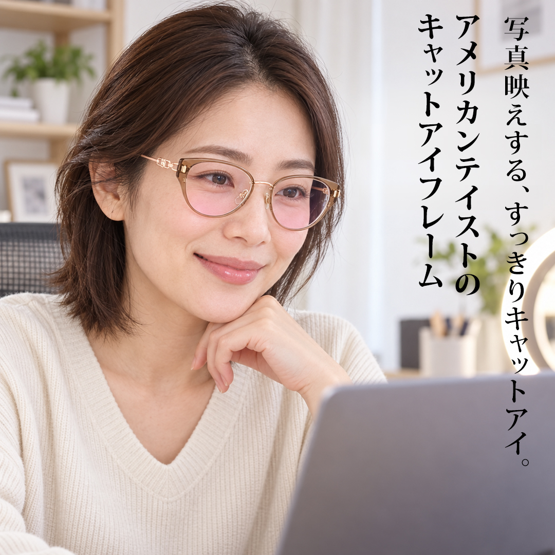 【肌映え】Eterlens｜H-Link キャットアイ型 ライトピンクカラーレンズメガネ｜約14gの超軽量設計｜シャープな上向きライン｜目元をすっきり、明るい印象に 商品画像 3