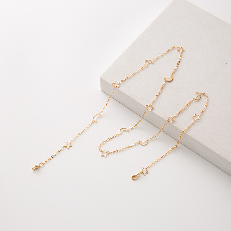 Eterlens | 色落ちしない 星と月の透かし彫りメガネチェーン