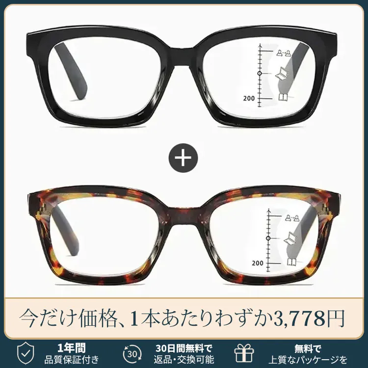 知性の窓  | ブルーライトカット老眼鏡ビッグフレームウェリントン型 | Black | Eterlens