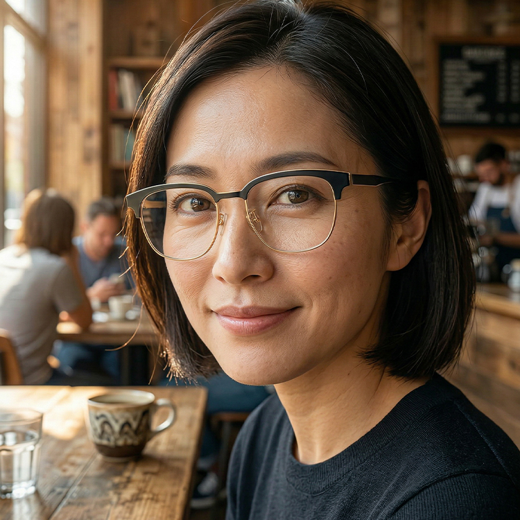 【知的でシャープな印象・小顔効果】Eterlens  スクエアフレーム メガネ｜高品質メタルフレーム｜度付き対応・ブルーライトカット・ユニセックス - 商品画像 3/10 (Round RxReady)