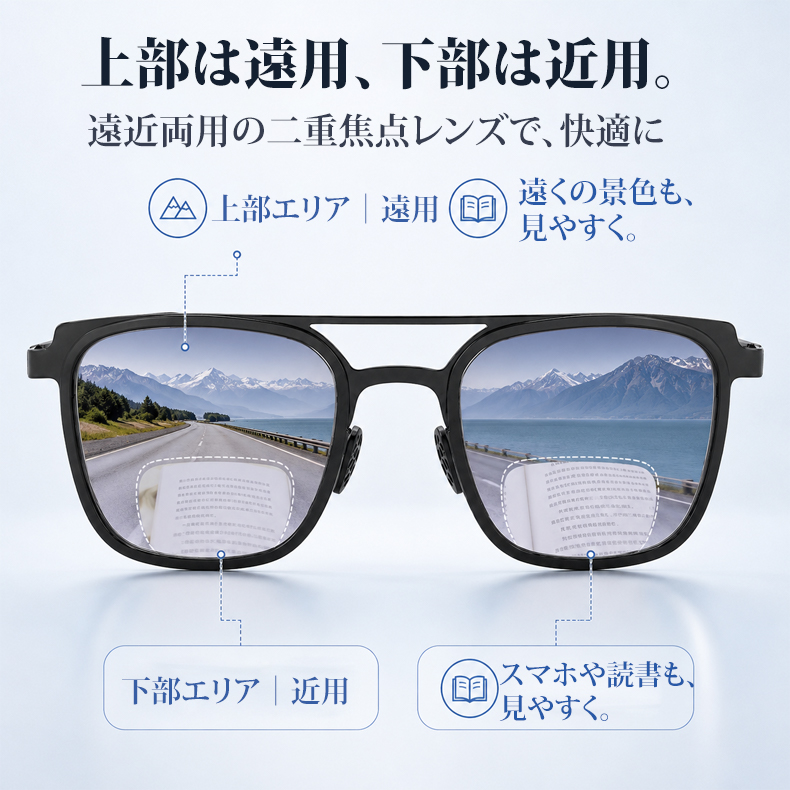 【UVカット】Eterlens｜おしゃれな二重焦点偏光老眼鏡｜ムレにくく快適