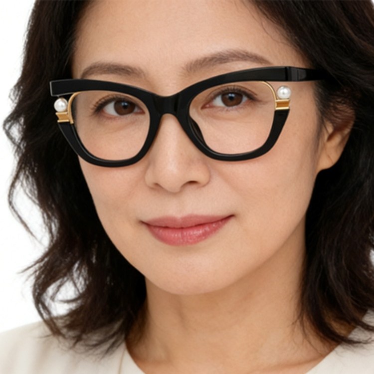 Eterlens-個性的なパール付きキャットアイメガネ