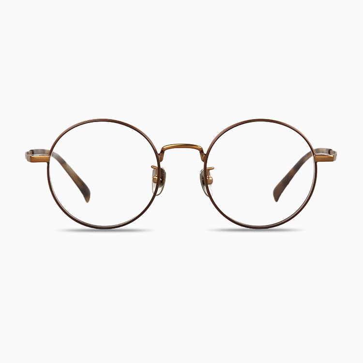 ブラウンラウンドフレーム　アンティークメガネ Eterlens | レトロな超軽量チタン製ラウンドフレームメガネ | 匠の技を
