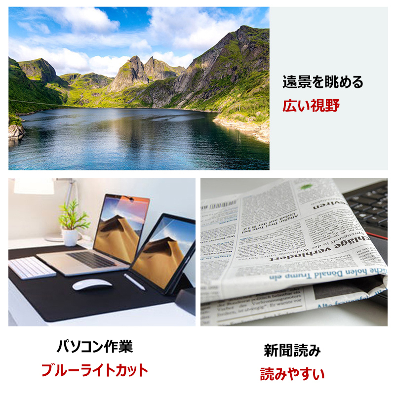 Eterlens チークカラーレンズ累進多焦点遠近両用ブルーライトカット老眼鏡-Eterlens