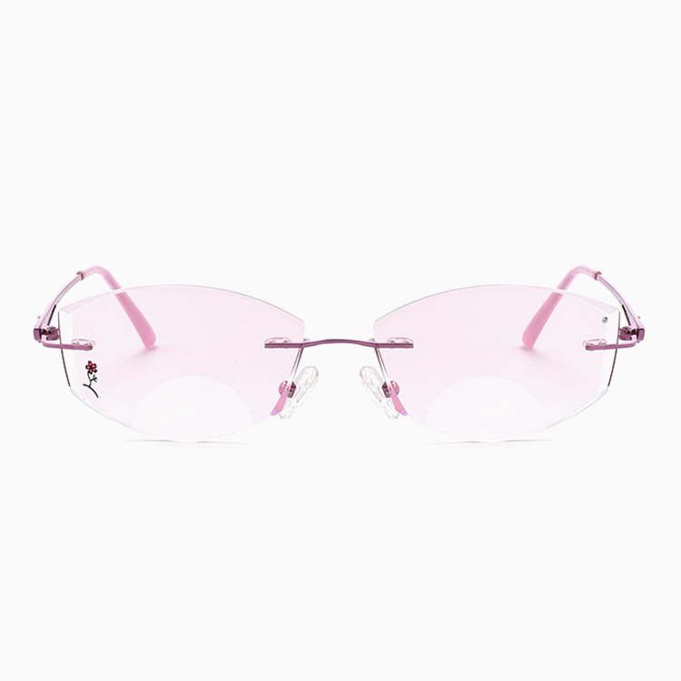 Eterlens｜エッジカットピンクレンズリムレス老眼鏡｜遠近両用ブルー