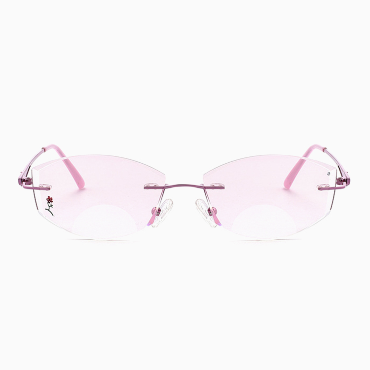 Eterlens｜エッジカットピンクレンズリムレス老眼鏡｜遠近両用ブルーライトカット｜高級感が漂うビジネススタイル