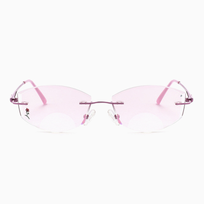 Eterlens｜エッジカットピンクレンズリムレス老眼鏡｜遠近両用ブルー