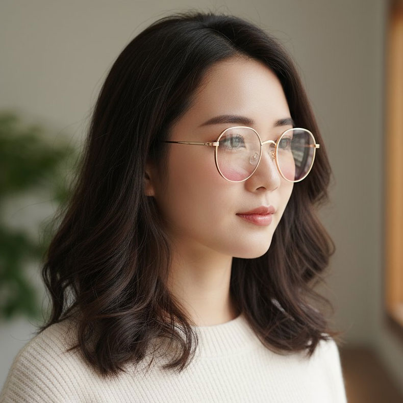 【チーク効果・美肌見せ】Eterlens 度付きメガネ レディース おしゃれ | 血色感チークカラーレンズ | チタン超軽量フレーム・大人可愛いラウンド型 - 商品画像 3/11 (Round RxReady)