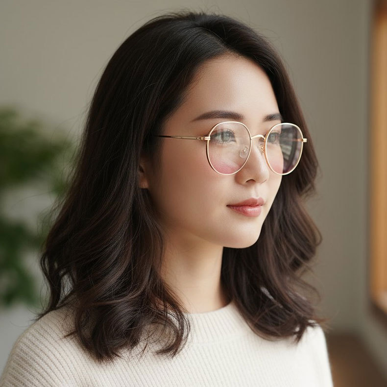 Eterlens|ゴールドリムチークカラーレンズメガネ|小顔効果ブルーライトカット|レトロクラシック