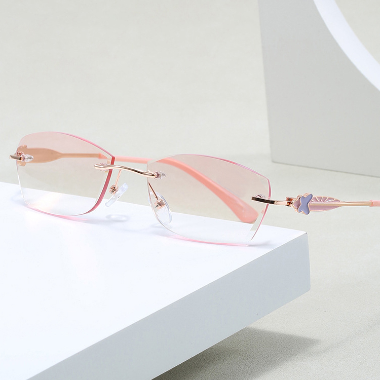 Eterlens｜バタフライモチーフ付きリムレス老眼鏡｜ブルーライトカット｜落ち着きのある大人スタイル