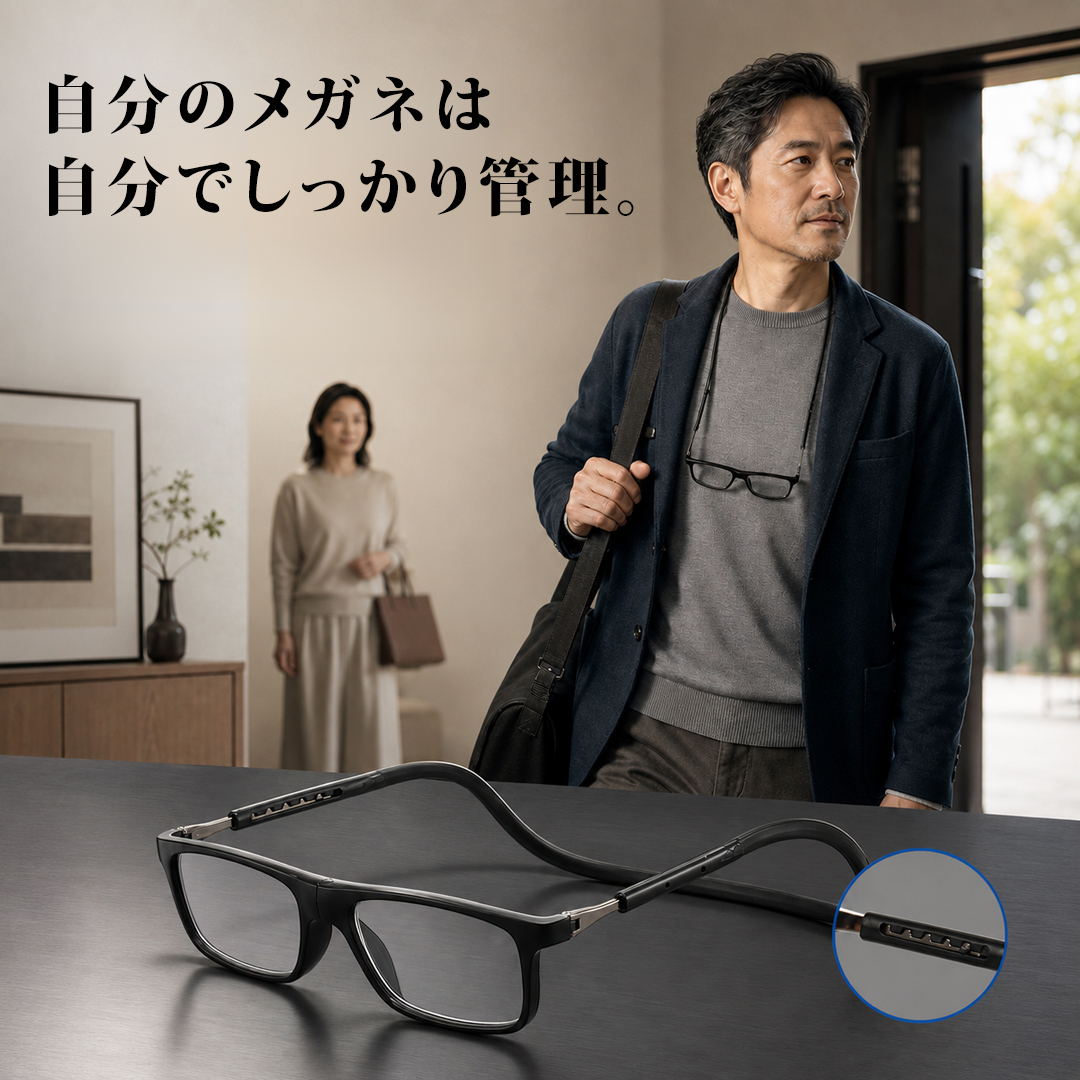 Eterlens│メンズ向け磁石式首掛け老眼鏡│長さ調節可能なテンプル│置き忘れ対策に 商品画像 2