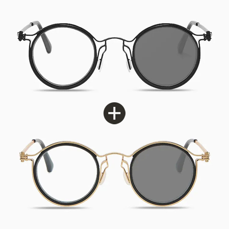 【調光機能・遠近両用】Eterlens |レトロな鯖江風 | サンドイッチ構造のフレーム |クラシックレトロ 小顔効果 |スマート調光 | 近くも遠くもこれ一本| 2色展開