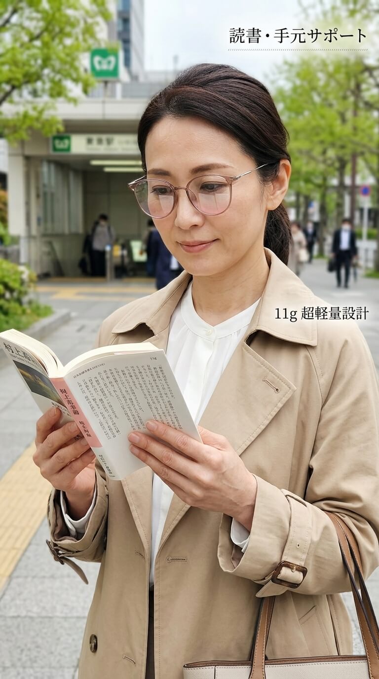 外出先でも11g超軽量チークメガネ