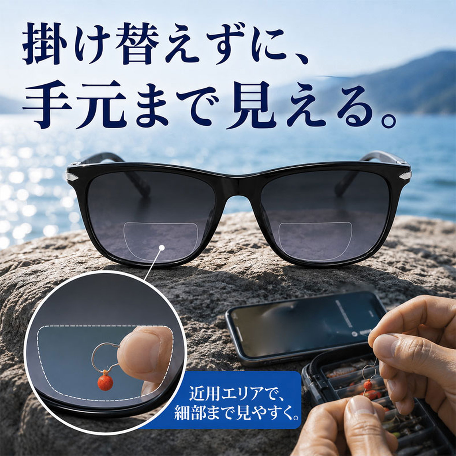 ビッグフレーム遠近両用多機能老眼鏡 | Square SunReader | Eterlens
