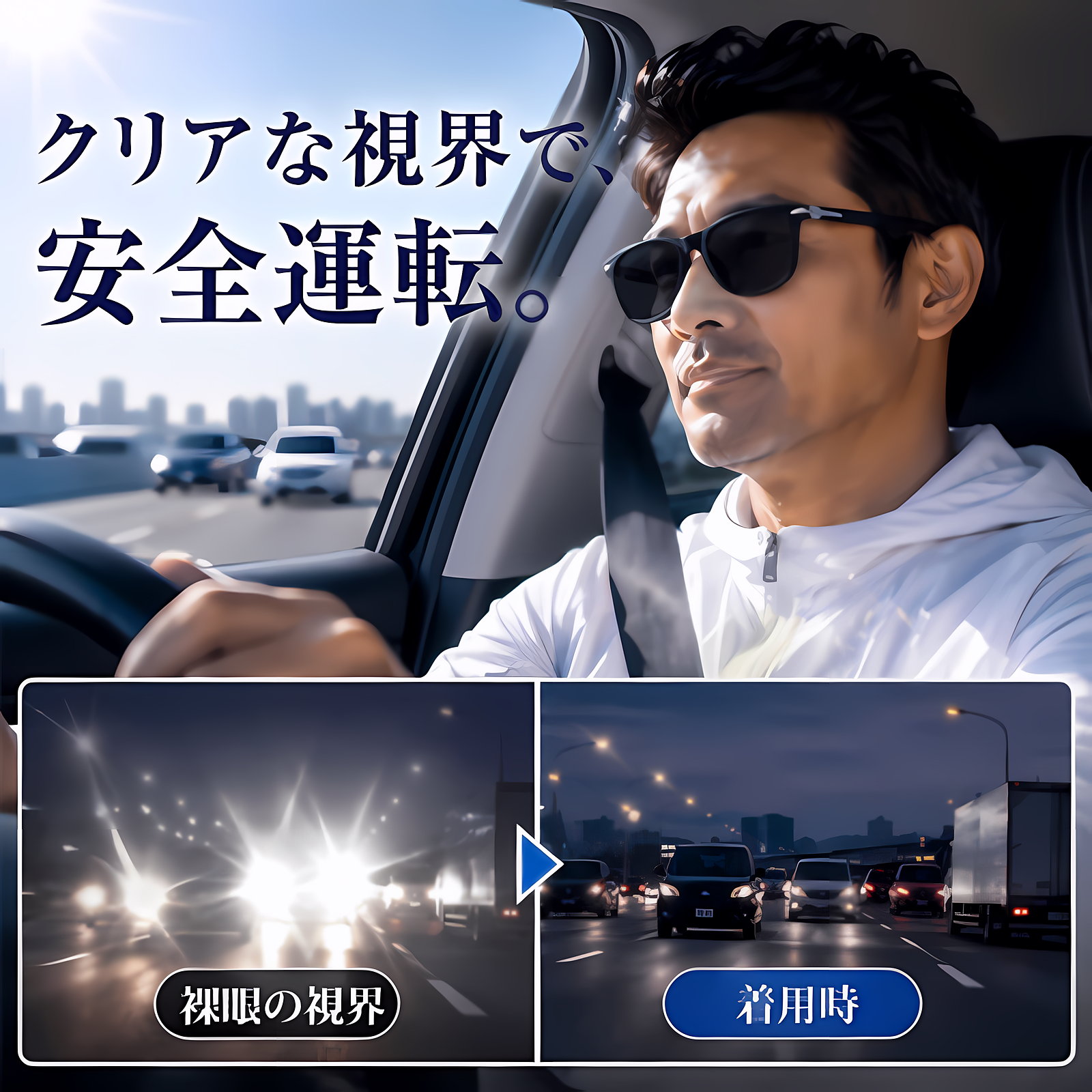 ビッグフレーム遠近両用多機能老眼鏡 | Square SunReader | Eterlens