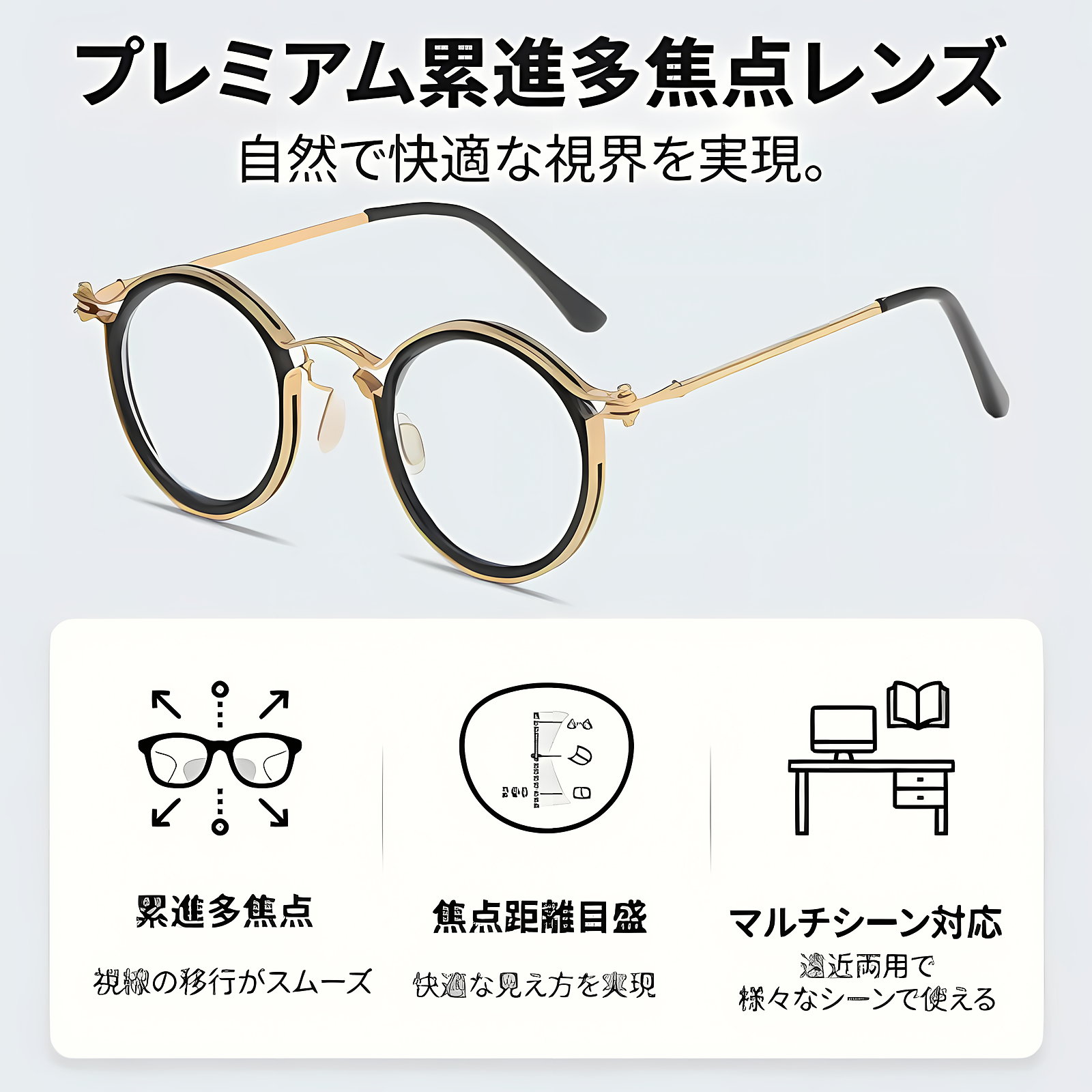 多機能アイウェア | 日常使い用メガネ | Round Progressive | Eterlens