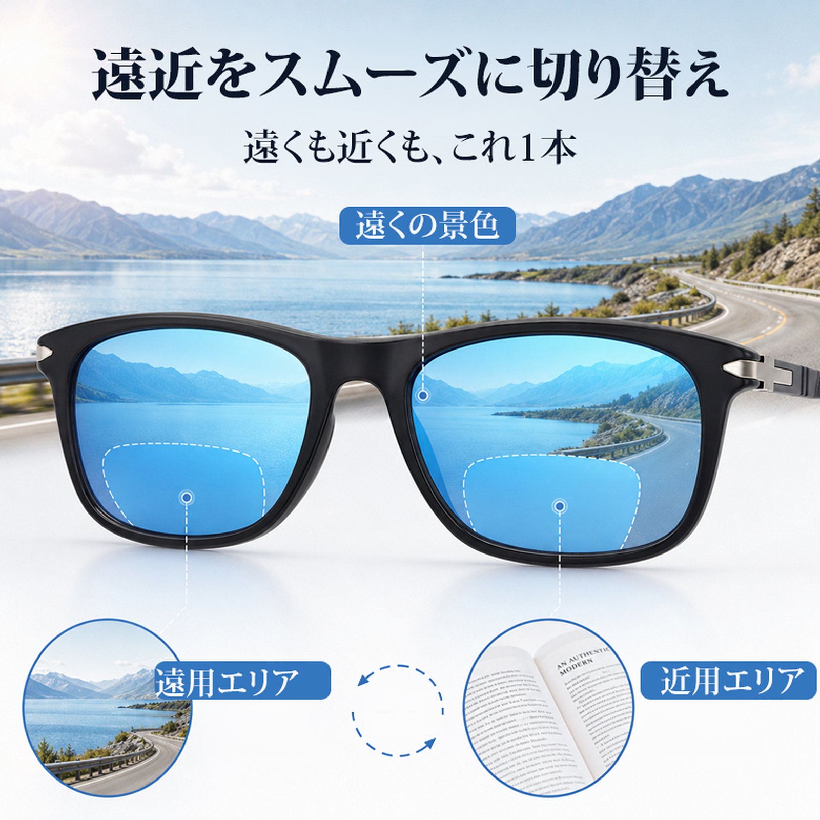 ブルーコーティングレンズ｜遠近両用 紫外線対策｜老眼鏡・サングラス