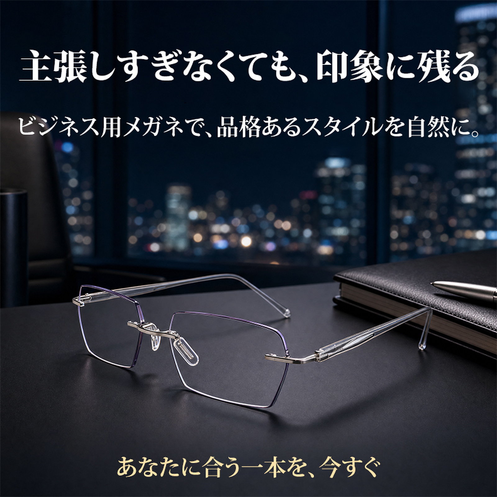 Eterlens｜リムレススクエア型ビジネス用調光リーディンググラス