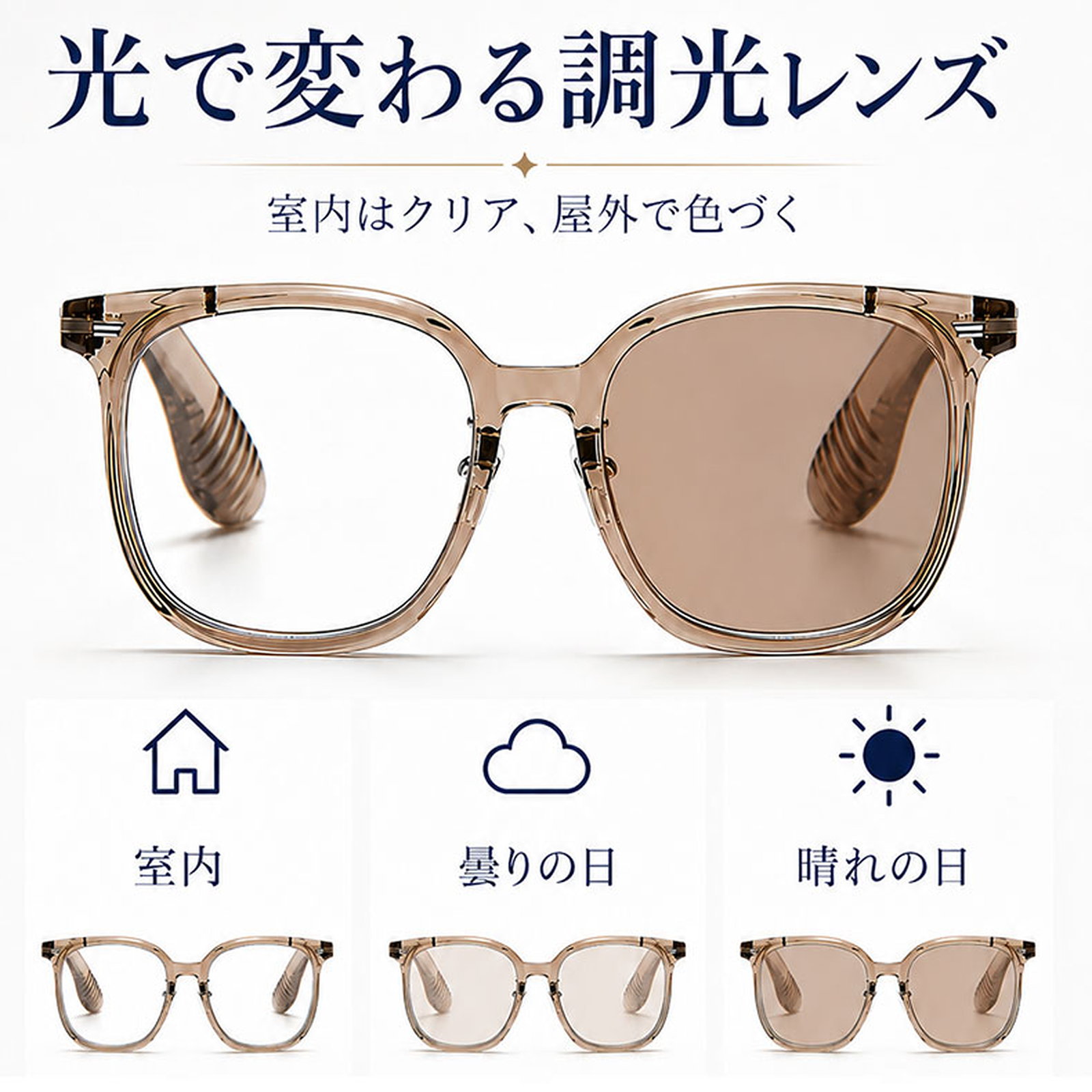 [brown]【調光レンズ・光に合わせて変化】Eterlens 紫外線で色が変わる老眼鏡｜滑り止めテンプル｜室外・室内兼用｜ユニセックス
