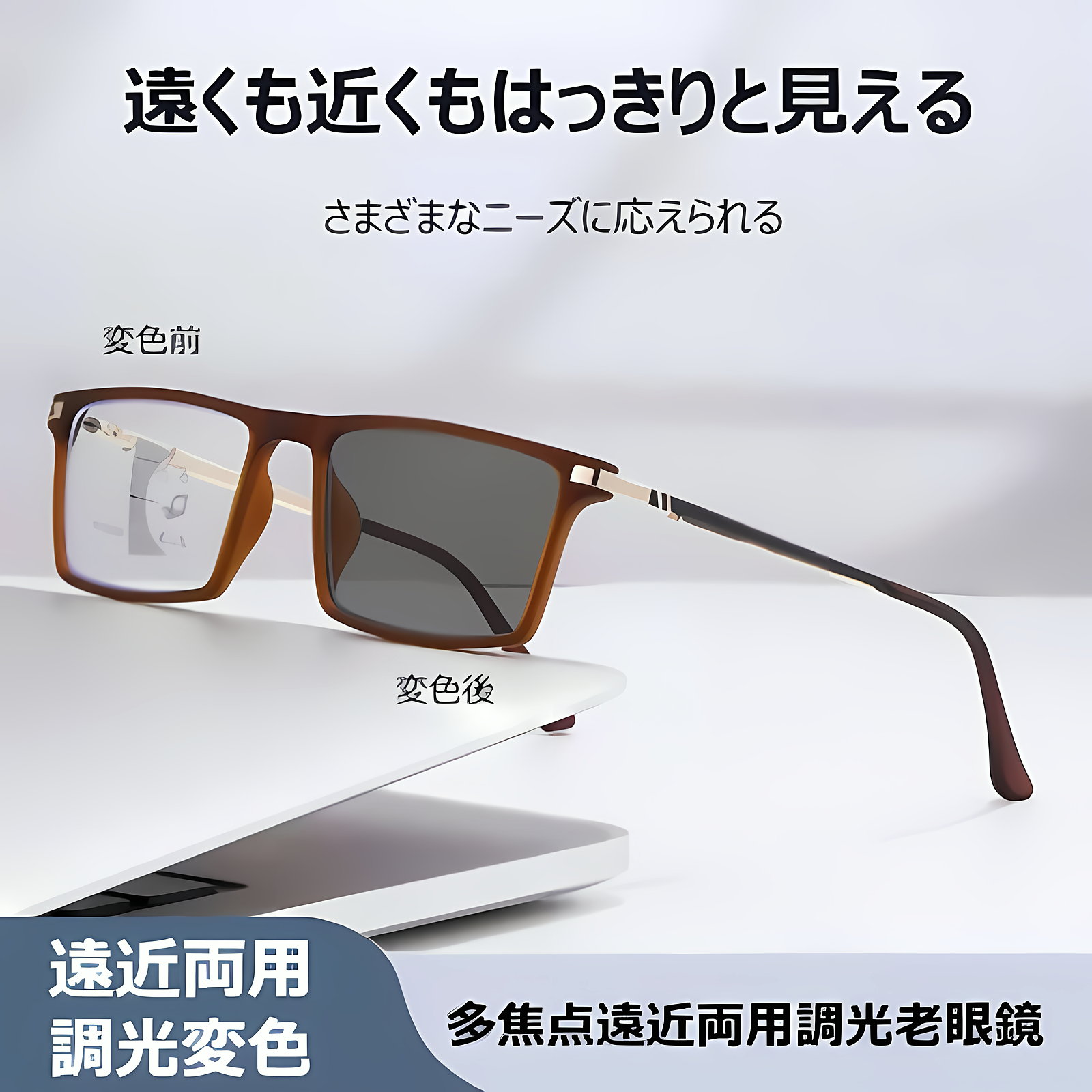 Eterlens 1本3役！遠近両用・瞬間調光サングラス【ブルーライトカット・老眼対応】 - 商品画像 2/12 (Round Progressive)