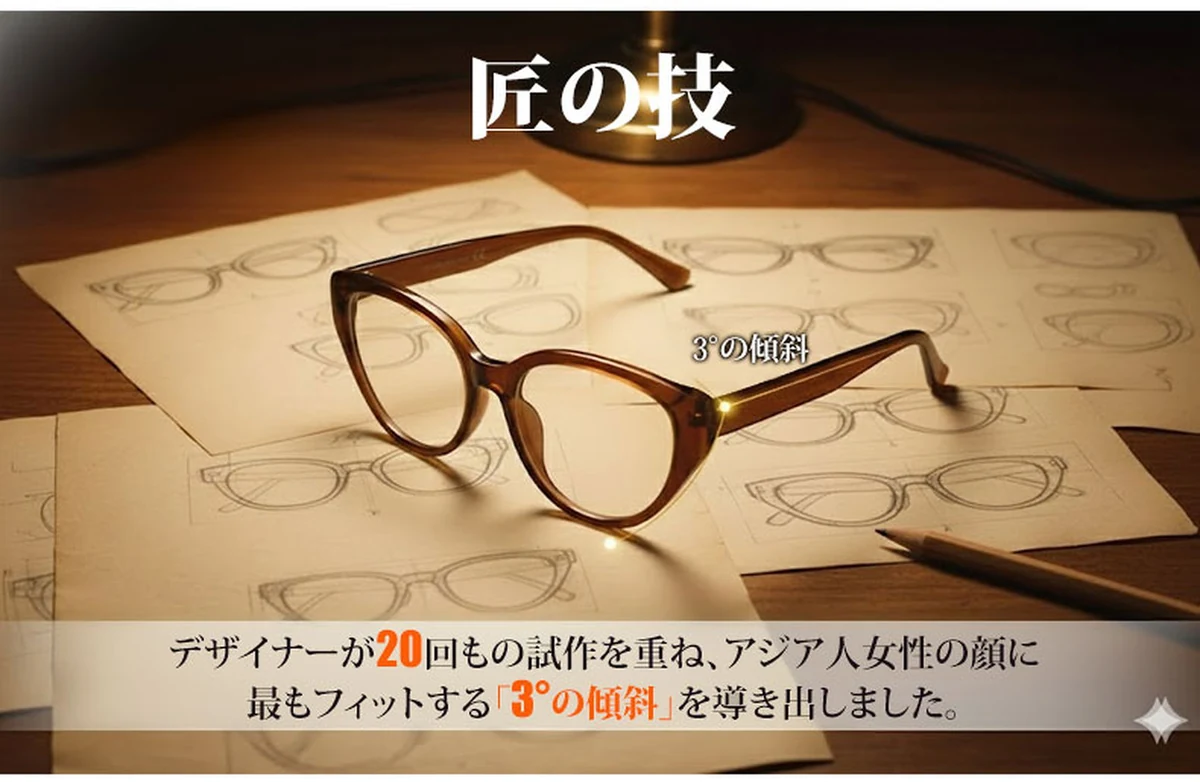 【小顔効果・メガネ】ETERLENS | フェイスライン補整「フォックス型」 | リフトアップ | 軽量 アセテート 大人可愛い 度付き 商品説明画像 9