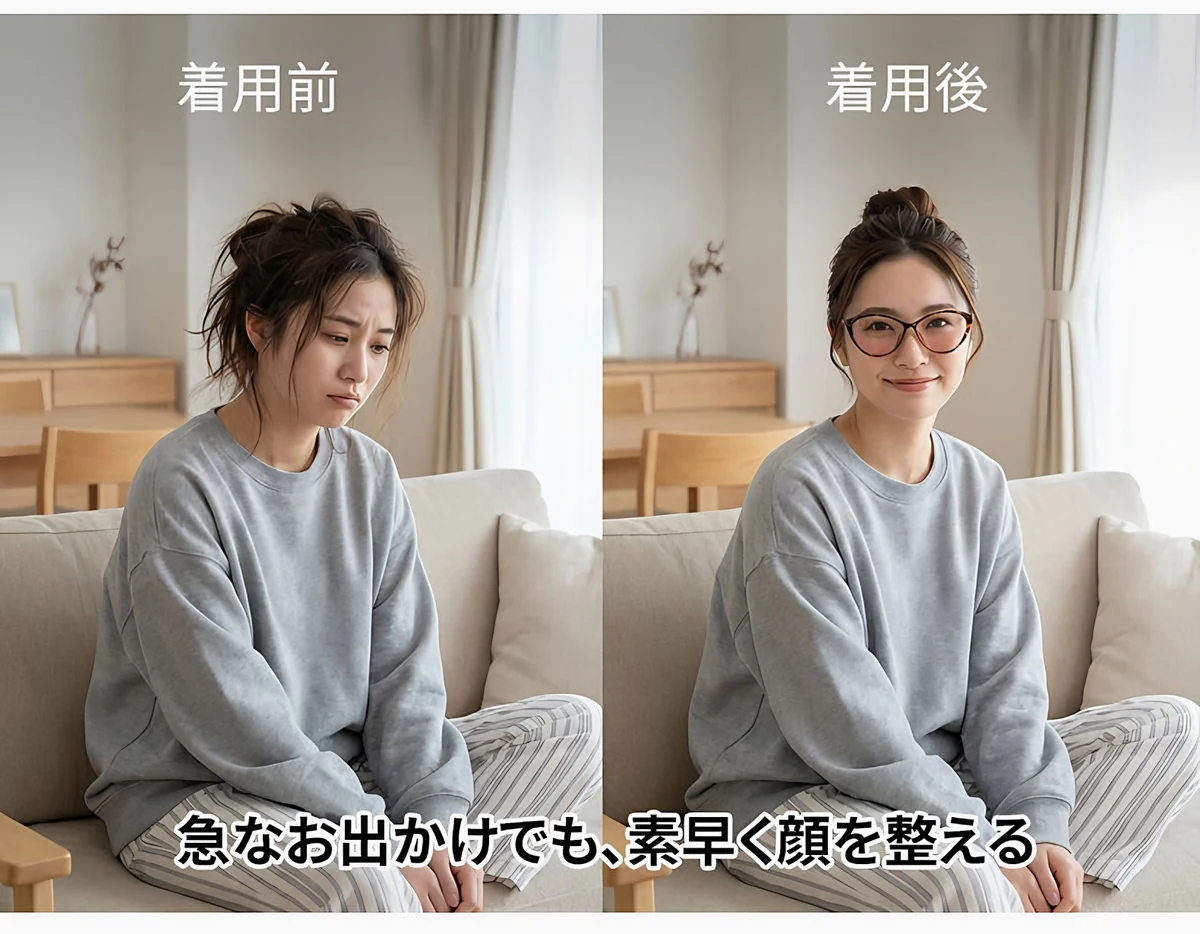 【小顔見え・ライトピンクレンズ】Eterlens おしゃれなキャットアイ型 | 9.5g超軽量ブルーライトカットメガネ │ガーリースタイル | 血色感アップ 度付き対応 商品説明画像 5