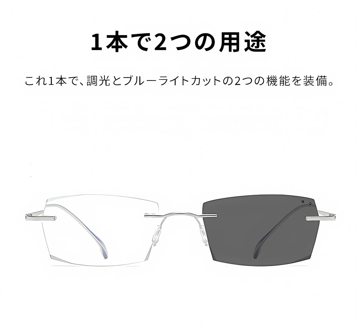 ツーポイントリムレス老眼鏡|調光ブルーライトカット|エレガントで控えめ | Rimless Photo 商品説明画像 3