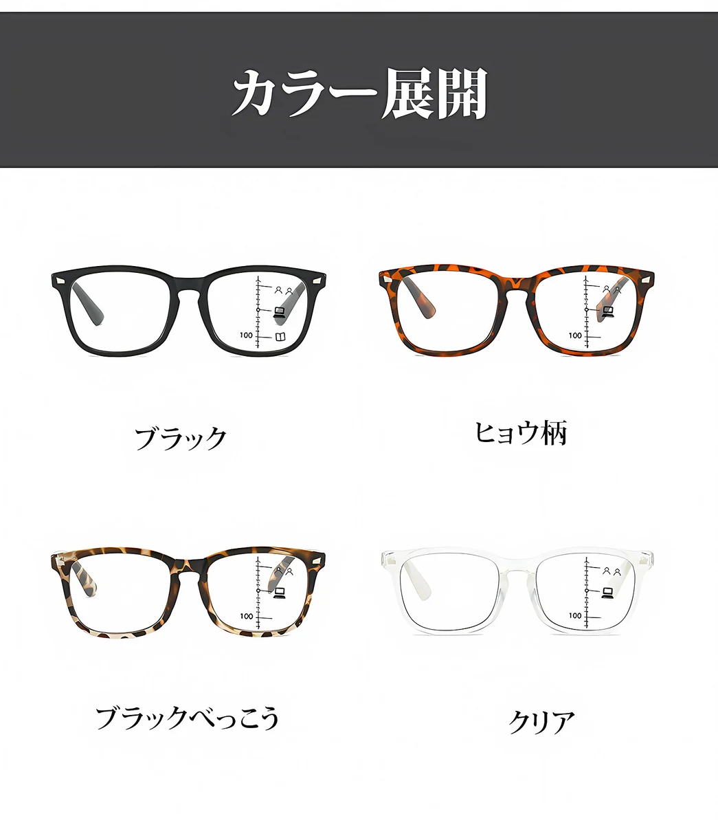 遠近両用累進多焦点ブルーライトカットビッグフレーム老眼鏡 | Wellington Progressive 商品説明画像 23