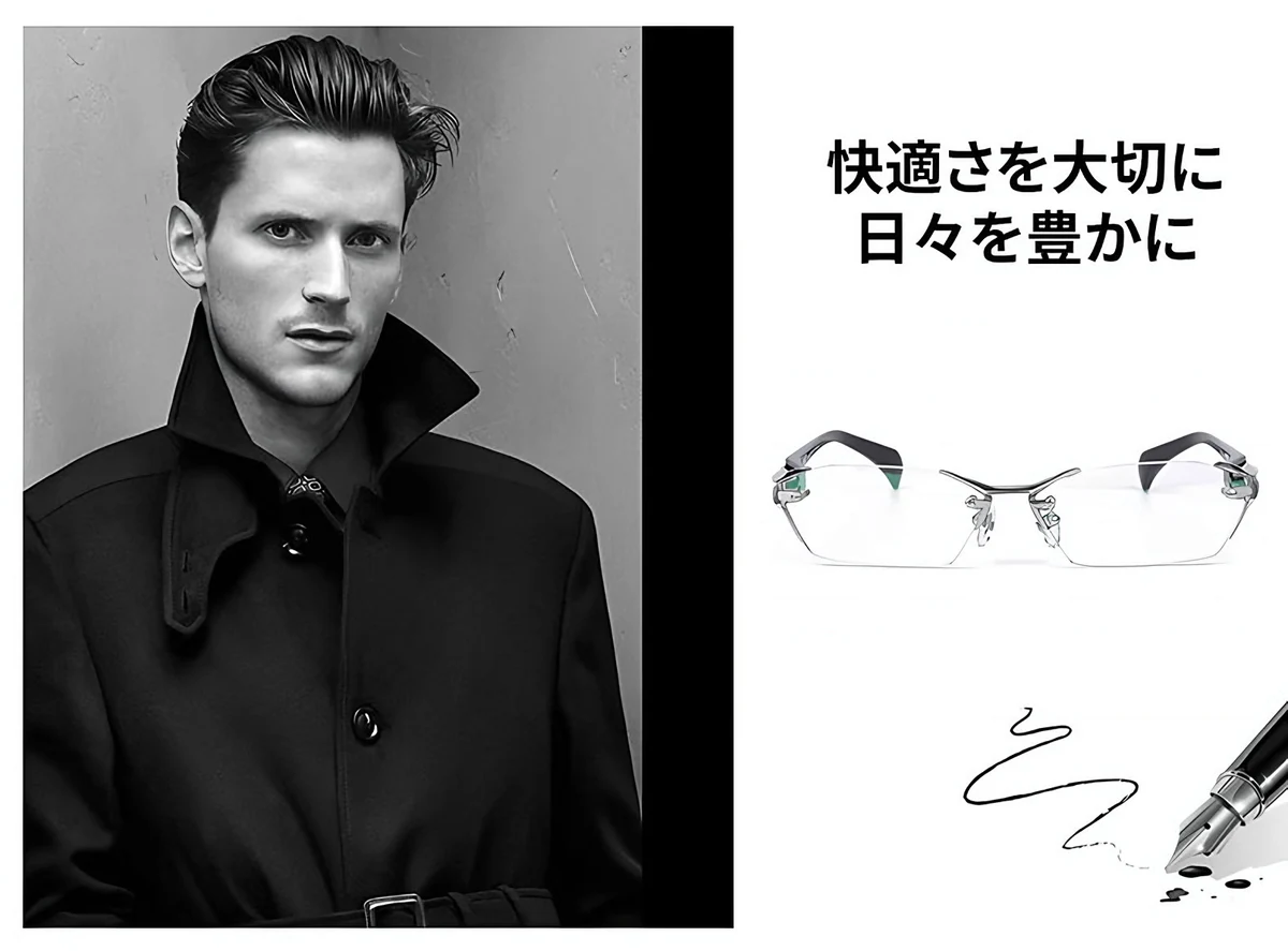 【ブルーライトカット・調光レンズ・リムレス】 Eterlens｜ミニマルな多角形リムレス老眼鏡｜シャープな幾何学デザイン・洗練された印象｜目にやさしくて快適 商品説明画像 2