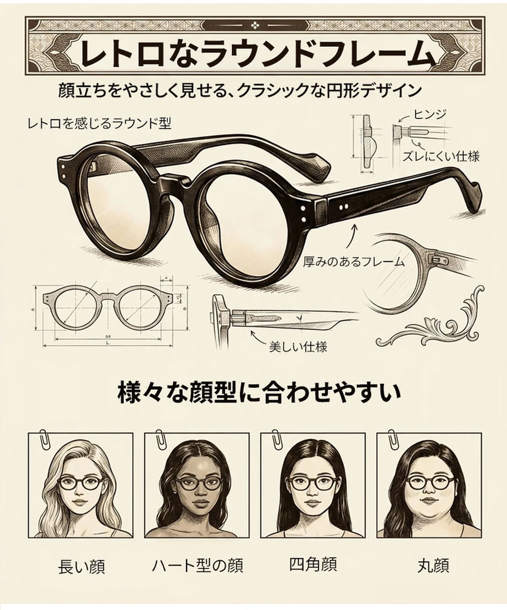 【時の円環コレクション】Eterlens｜匠の技が光る レトロ風太セルラウンド型老眼鏡｜ブルーライトカット｜知的で落ち着いた印象 商品説明画像 2