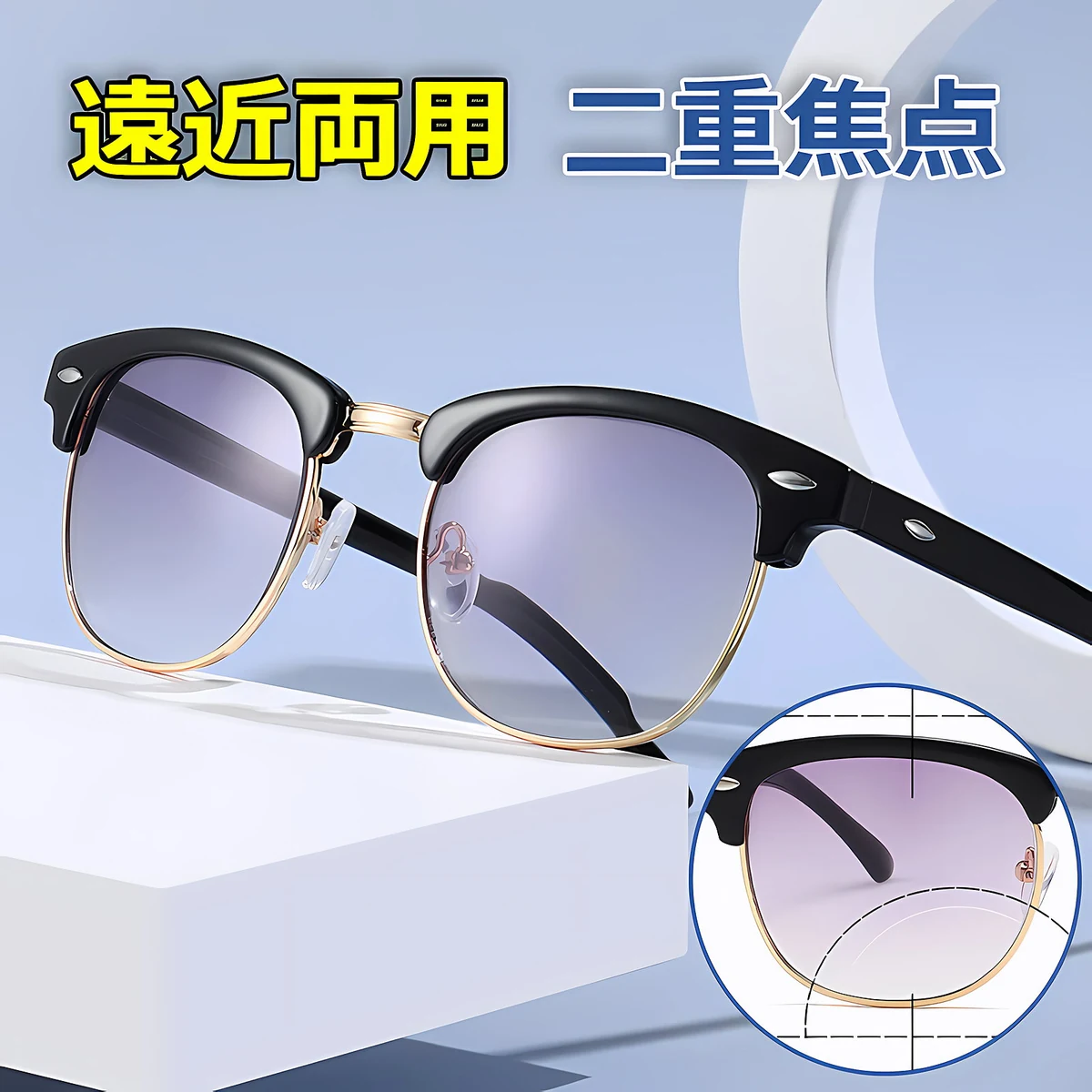 遠近両用二重焦点ブルーライトカット老眼鏡 | Oval SunReader - 商品画像 2/10