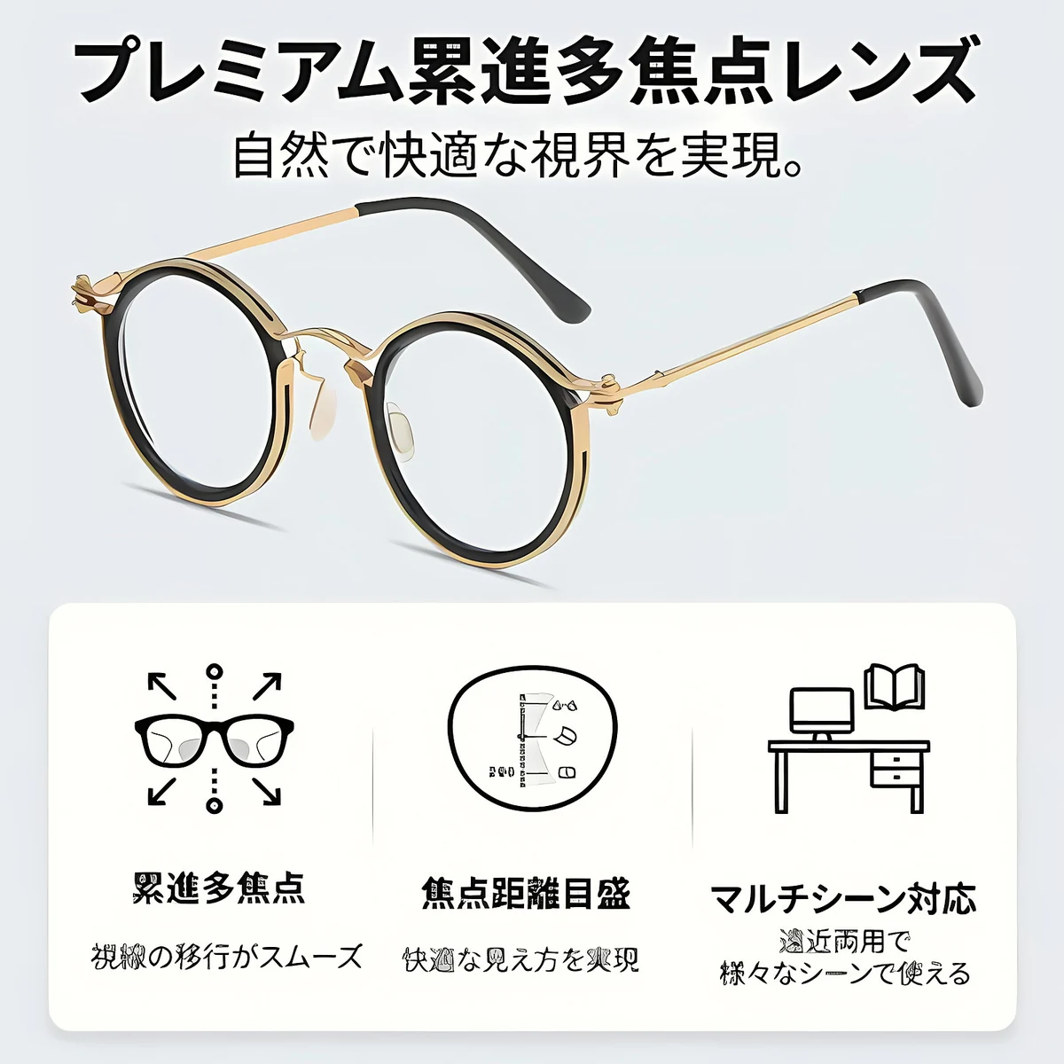 多機能アイウェア | 日常使い用メガネ | Round Progressive | Eterlens