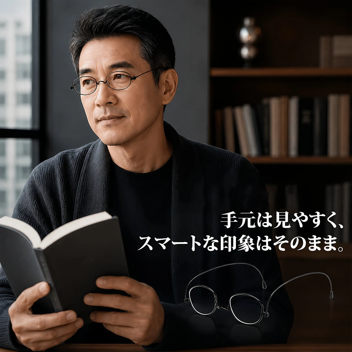 山型ノーズパッド 極薄｜折りたたみ式ブ ルーライトカット｜持ち運びやすい老眼鏡 | Round FoldLite | Eterlens