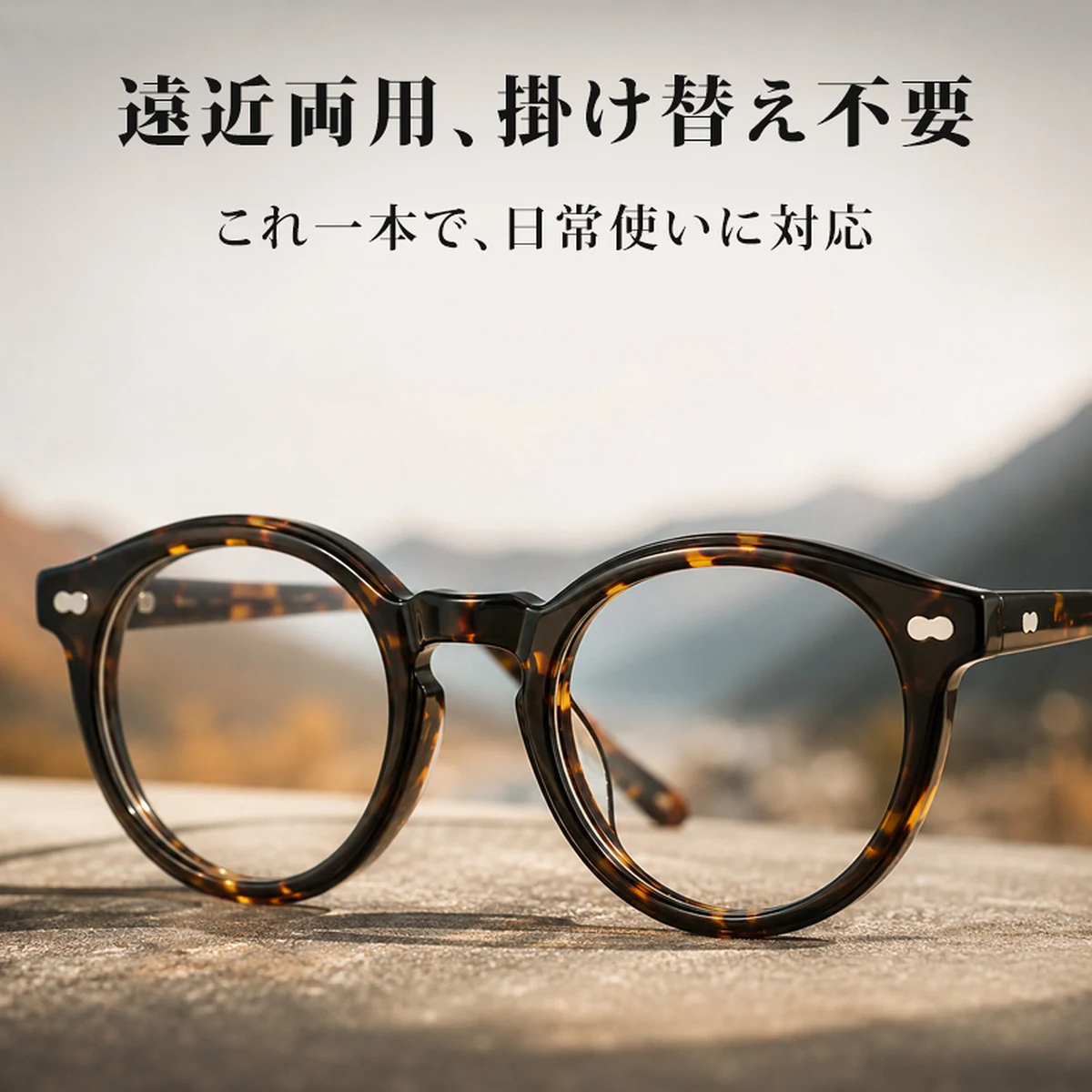 【1本3役】Eterlens | クラシックとモダンが調和するボストンフレーム｜遠近両用・調光レンズ搭載｜街歩きから釣りまで活躍