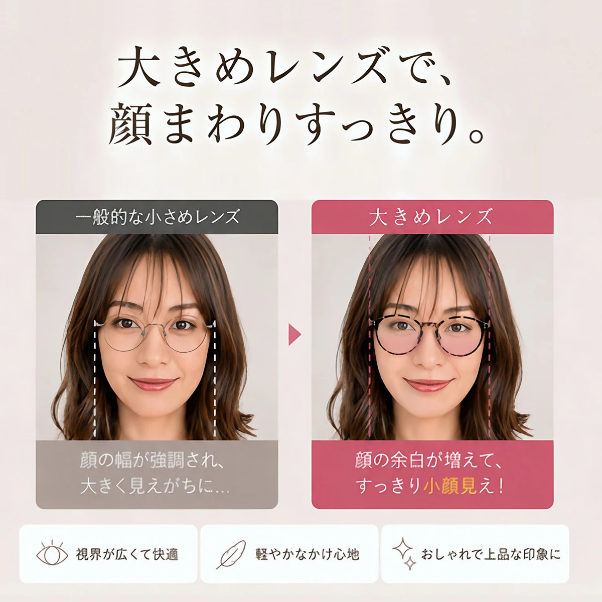 【顔まわりをすっきり見せる印象・すっぴん隠し】Eterlens ライトピンクビッグフレーム伊達メガネ | 超軽量TR素材 | 華やかな血色感カラー | ブルーライトカット・お洒落・度なし伊達眼鏡