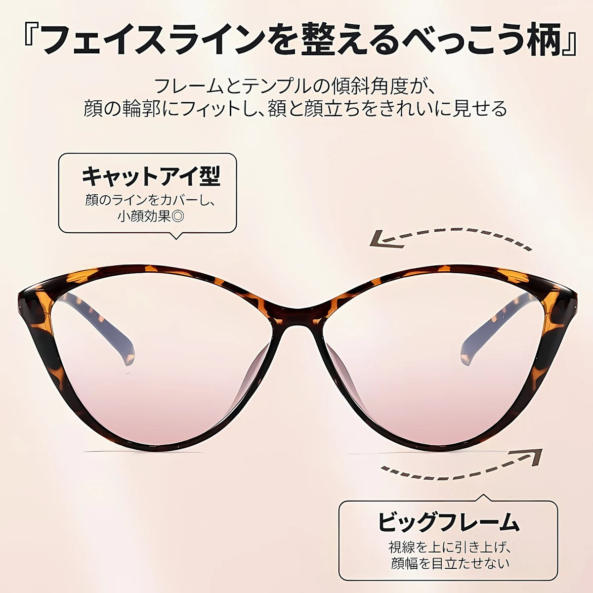 【顔まわりをすっきり見せる印象・ライトピンクレンズ】Eterlens 老眼鏡 おしゃれ キャットアイ型 | 9.5g超軽量ブルーライトカットメガネ | ガーリースタイル 度付き対応 - 商品画像 7/16 (CatEye RxReady)