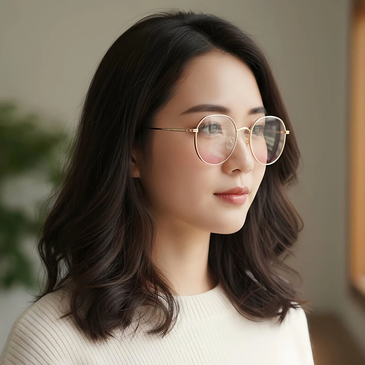 【顔映りアップ・美肌見せ】Eterlens 度付きメガネ レディース おしゃれ | 血色感ライトピンクレンズ | チタン超軽量フレーム・大人可愛いラウンド型 - 商品画像 3/11 (Round RxReady)