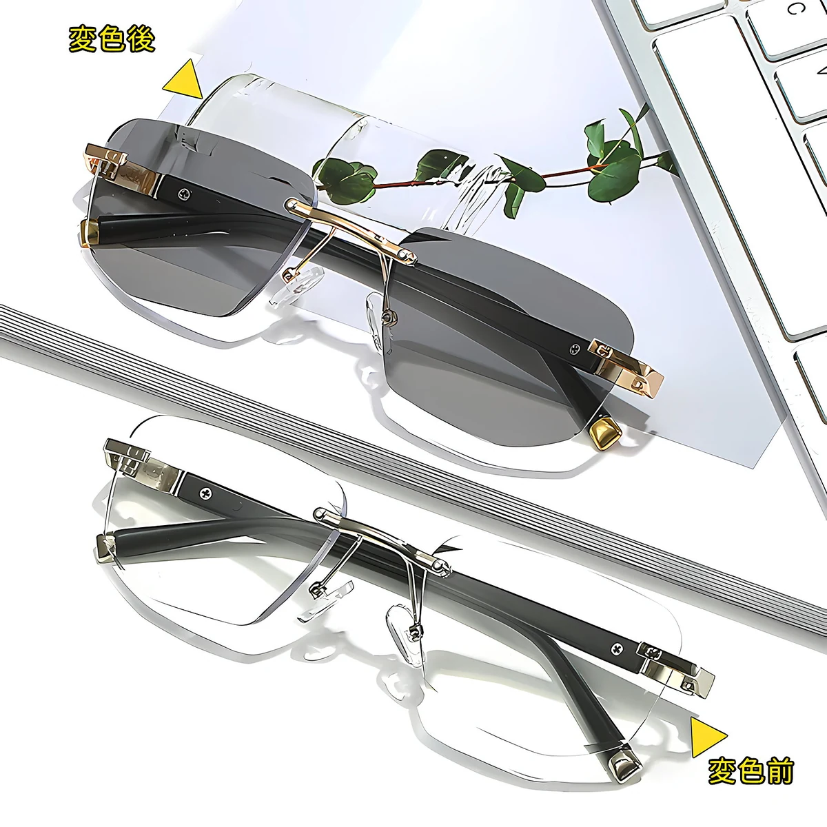 Eterlens 遠近両用・調光メガネ【THE EXECUTIVE】| 成功者のための、インテリジェント・アイウェア。| 縁なし ブルーライトカット - 商品画像 2/6 (Rimless Progressive)