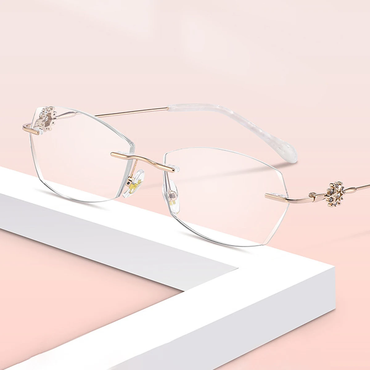 8g 超軽量合金リムレスラインストーン付き老眼鏡｜ブルーライトカット｜エレガントで控えめ | Rimless BlueGuard - 商品画像 3/5