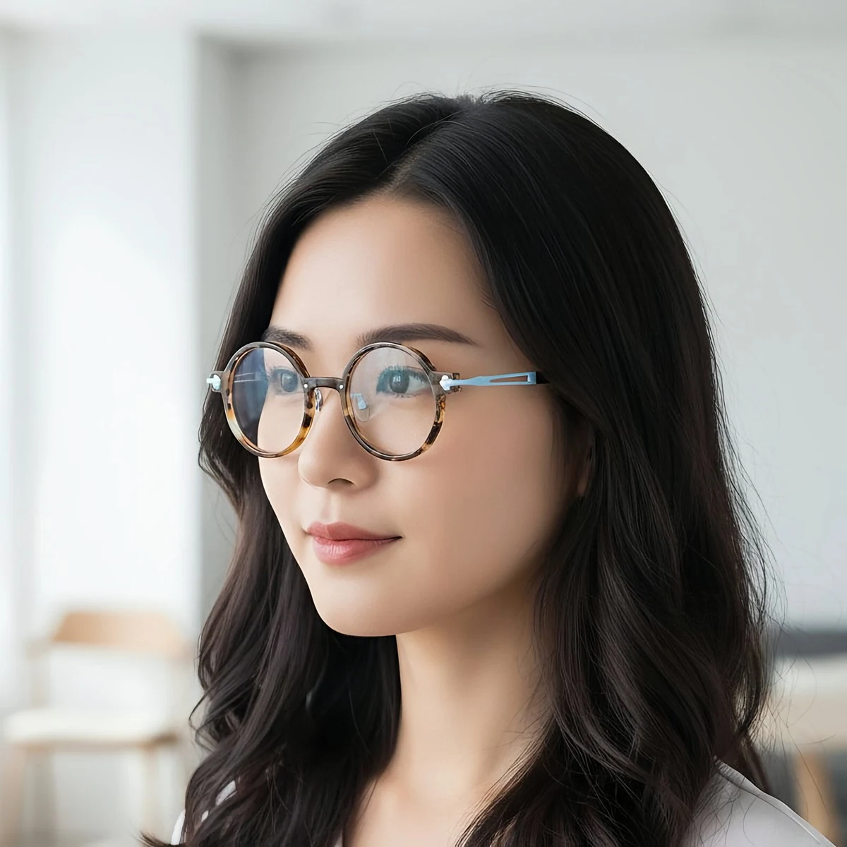 【個性的・異素材MIX】Eterlens  時の円環メガネ14.5g  度付き おしゃれ 丸メガネ | 純チタン+アセテート素材 | レトロ黒縁・男女兼用 - 商品画像 3/14 (Round RxReady)