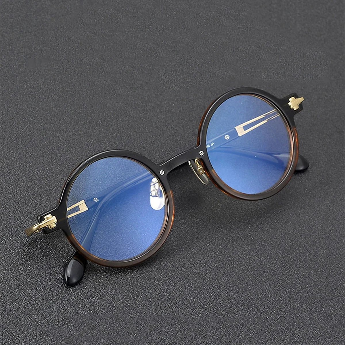 【個性的・異素材MIX】Eterlens  時の円環メガネ14.5g  度付き おしゃれ 丸メガネ | 純チタン+アセテート素材 | レトロ黒縁・男女兼用 - 商品画像 4/14 (Round RxReady)