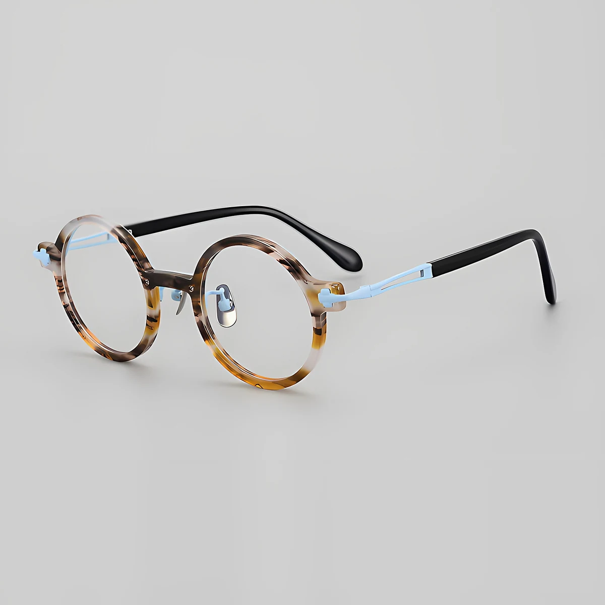 【個性的・異素材MIX】Eterlens  時の円環メガネ14.5g  度付き おしゃれ 丸メガネ | 純チタン+アセテート素材 | レトロ黒縁・男女兼用 - 商品画像 10/14 (Round RxReady)
