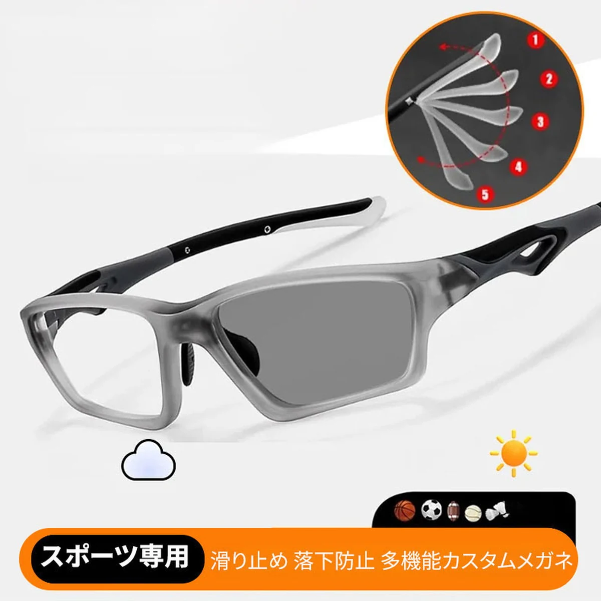 【スポーツ専用・度付き対応】 ETERLENS 調光サングラス | 激しく動いてもズレない「ロック機能」 | ランニング・ゴルフ・登山 | 日本人の顔にフィットする超軽量設計 - 商品画像 2/12 (Round Progressive)