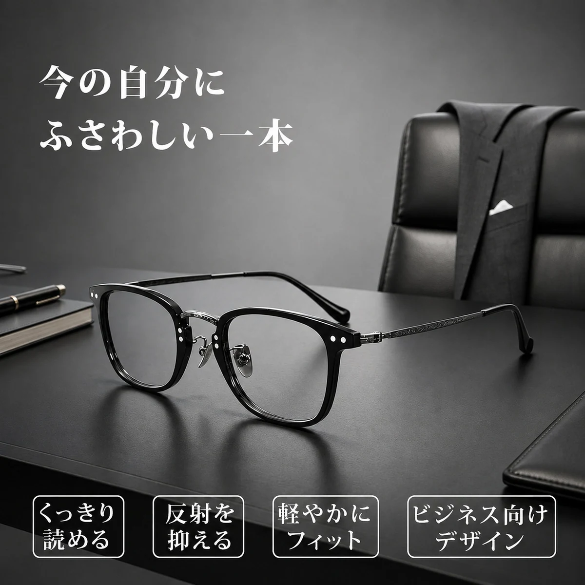 【知的でシャープ・小顔効果】Eterlens スクエアメガネ| TR+チタン|   13.9g超軽量フレーム | 度付き対応・ブルーライトカット