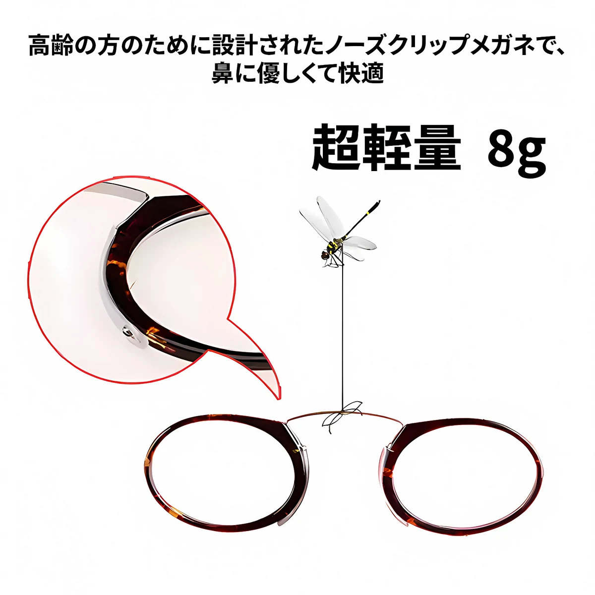 【財布サイズ・耳を圧迫しない】Eterlens | TR90製ノーズクリップ【Pocket-Air】| テンプルレス| 極薄型デザイン | 携帯性No.1、鼻に挟むだけ | 老眼鏡・リーディンググラス | 読書をどこでもスマートに - 商品