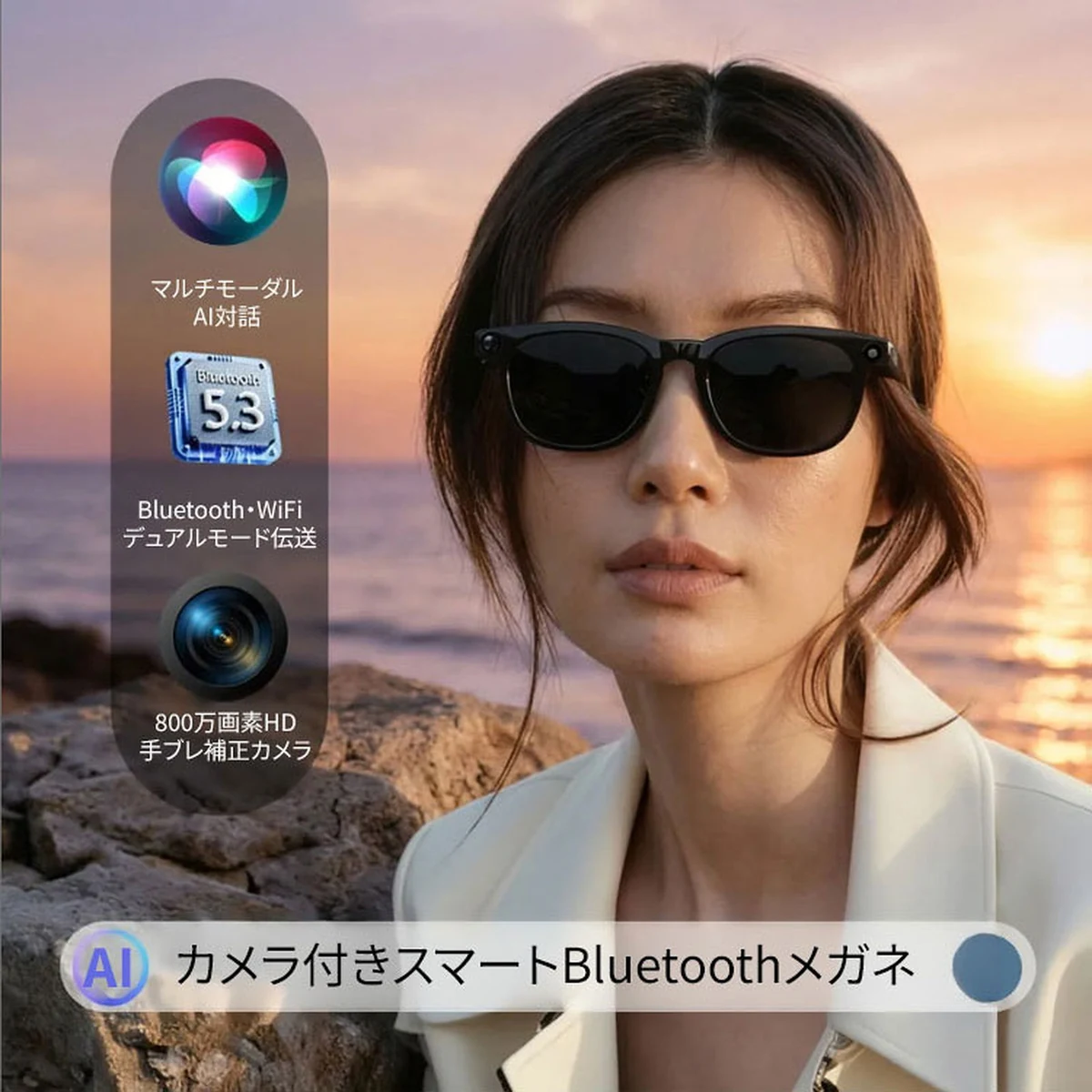 【ハンズフリー撮影・AI翻訳】Eterlens スマートグラス オーディオグラス | 動画撮影・音楽通話・WiFi転送 | クリアレンズ 伊達メガネ レンズ交換可能 ウェリントン - 商品画像 6/10 (Wellington Photo)