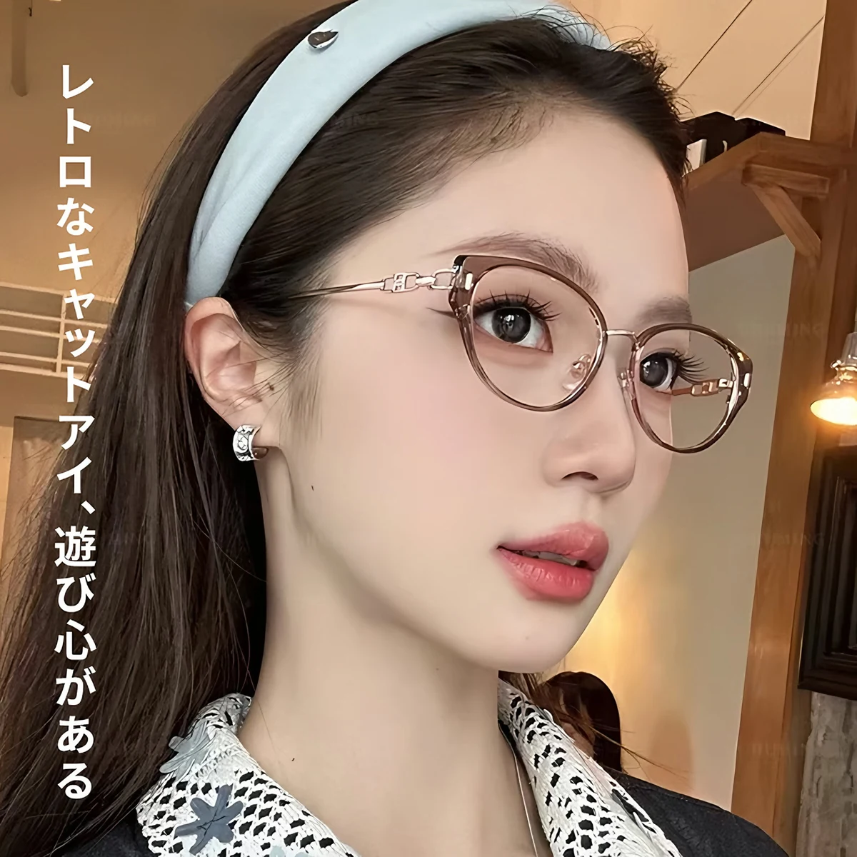【小顔効果・高級感溢れる】Eterlens  キャットアイメガネ | 14.4g超軽量TR+合金フレーム | 度付き対応・ブルーライトカット・レディース - 商品画像 2/12 (CatEye RxReady)